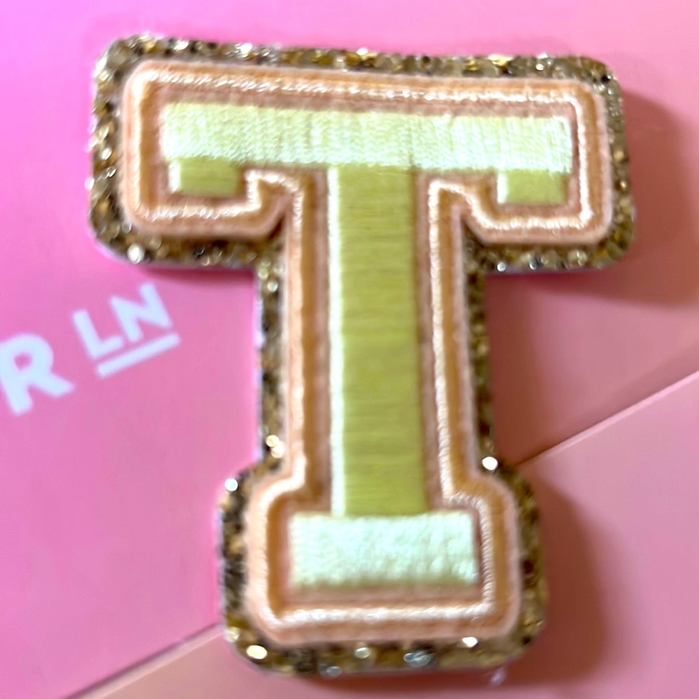 Stoney Clover Lane light yellow, apricot, gold initial T adhesive letter patch